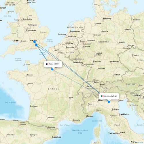 Volotea flights between Paris and Verona