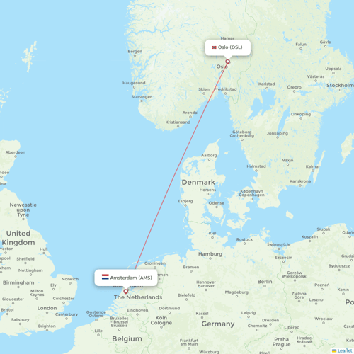 KLM flights between Oslo and Amsterdam
