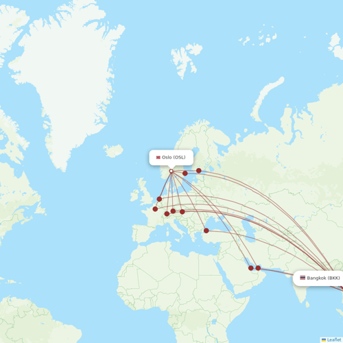 Norse flights between Oslo and Bangkok