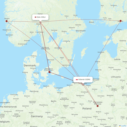 Norwegian Air flights between Oslo and Gdansk
