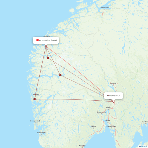 Wideroe flights between Oslo and Orsta-Volda