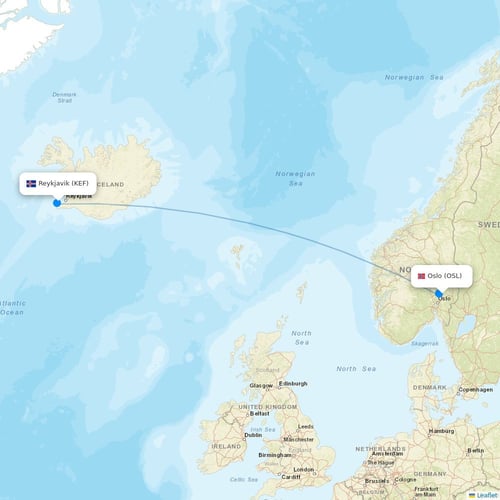 Icelandair flights between Oslo and Reykjavik