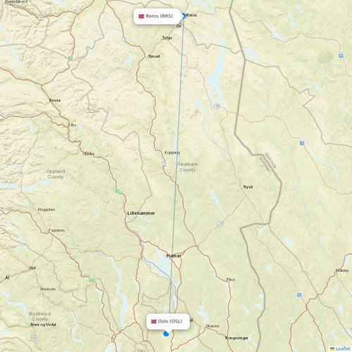 Danish Air flights between Oslo and Roros