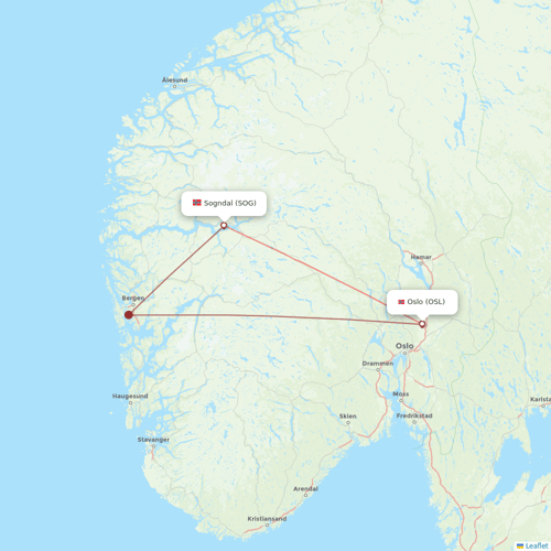 Wideroe flights between Oslo and Sogndal