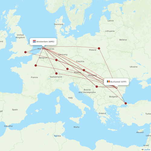 TAROM flights between Bucharest and Amsterdam