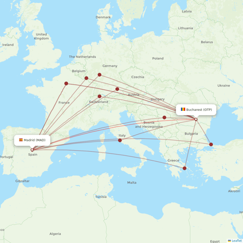 TAROM flights between Bucharest and Madrid