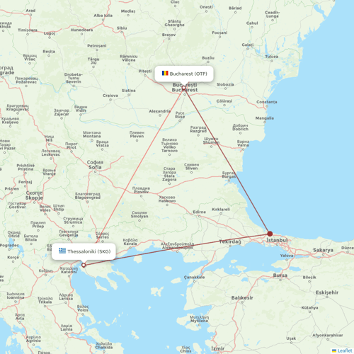 TAROM flights between Bucharest and Thessaloniki