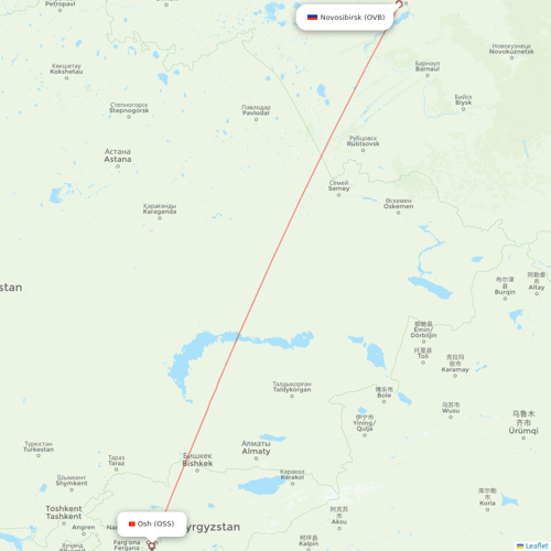 Cathay Dragon flights between Novosibirsk and Osh