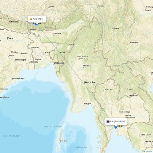 Drukair flights between Paro and Bangkok