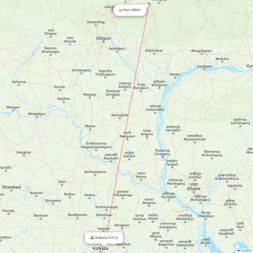 Drukair flights between Paro and Kolkata
