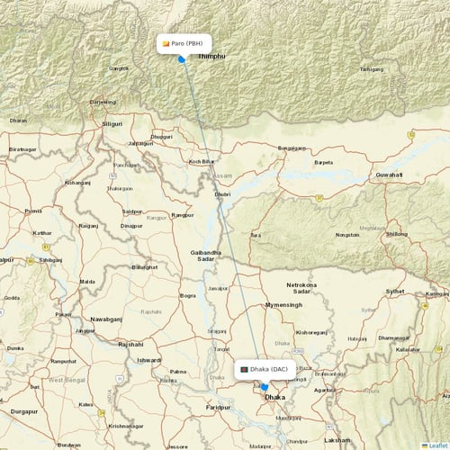 Drukair flights between Paro and Dhaka