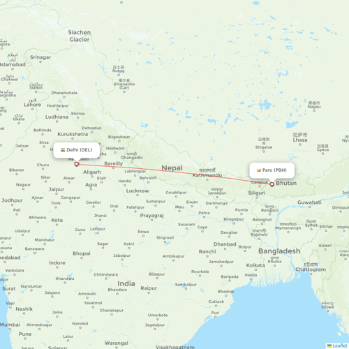 Drukair flights between Paro and Delhi