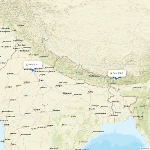 Drukair flights between Paro and Delhi