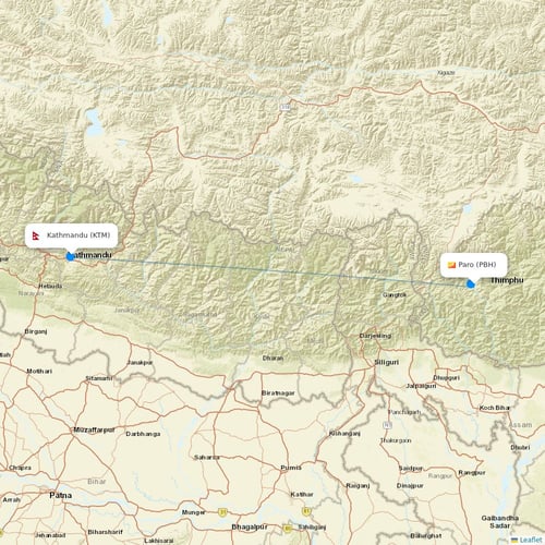 Drukair flights between Paro and Kathmandu