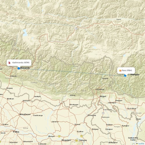 Bhutan Airlines flights between Paro and Kathmandu