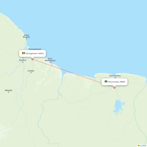 Surinam Airways flights between Paramaribo and Georgetown