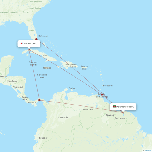 Fly All Ways flights between Paramaribo and Havana