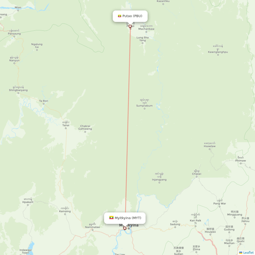 Air KBZ flights between Putao and Myitkyina
