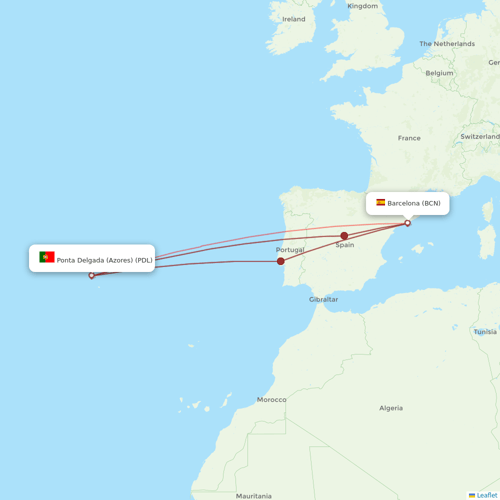Azores Airlines flights between Ponta Delgada (Azores) and Barcelona