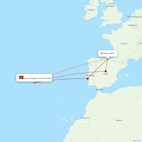 Azores Airlines flights between Ponta Delgada (Azores) and Bilbao