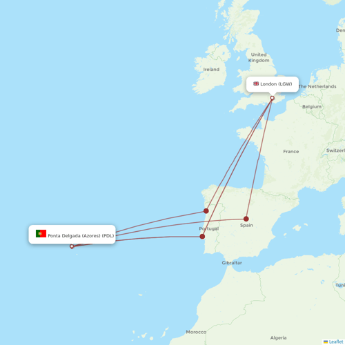 Azores Airlines flights between Ponta Delgada (Azores) and London