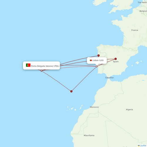 Azores Airlines flights between Ponta Delgada (Azores) and Lisbon