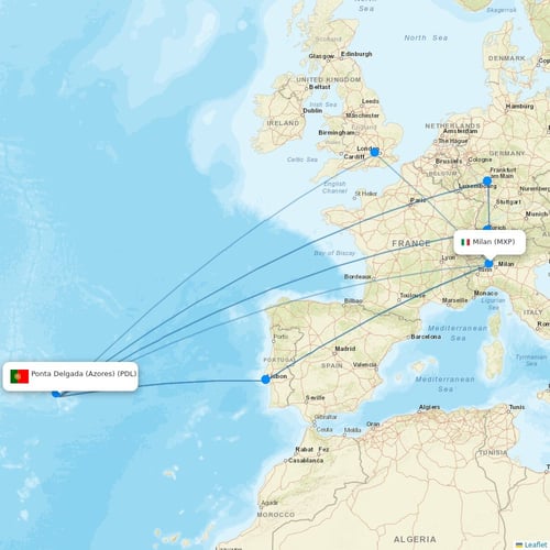 Azores Airlines flights between Ponta Delgada (Azores) and Milan