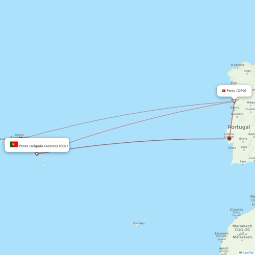 Azores Airlines flights between Ponta Delgada (Azores) and Porto