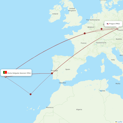SmartWings flights between Ponta Delgada (Azores) and Prague