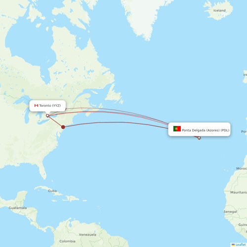 Azores Airlines flights between Ponta Delgada (Azores) and Toronto