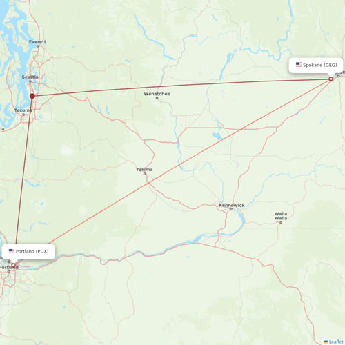 Alaska Airlines flights between Portland and Spokane