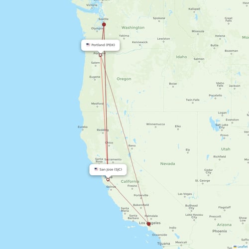 Alaska Airlines flights between Portland and San Jose