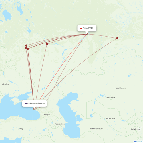 Pobeda flights between Perm and Adler/Sochi