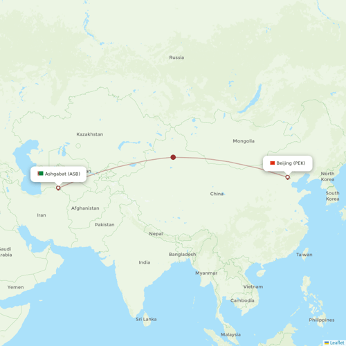 Turkmenistan Airlines flights between Beijing and Ashgabat