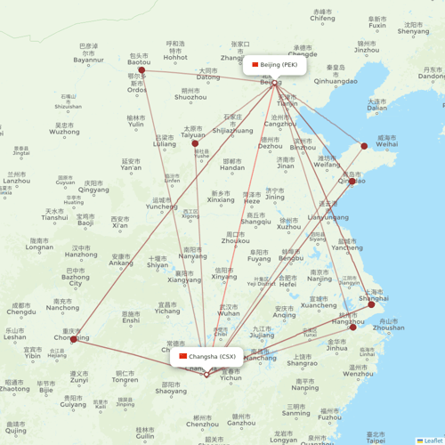 Hainan Airlines flights between Beijing and Changsha