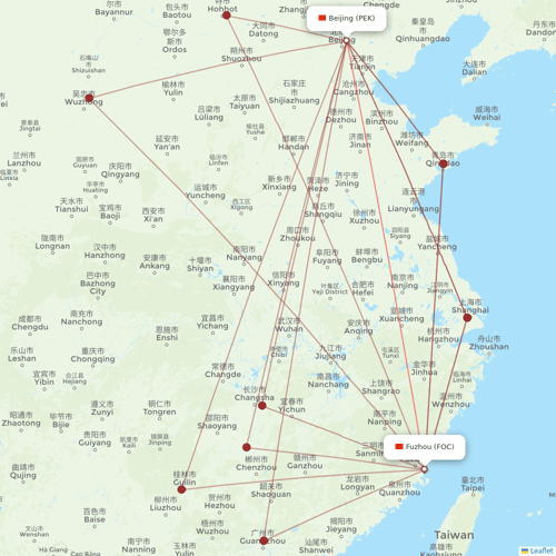 Fuzhou Airlines flights between Beijing and Fuzhou