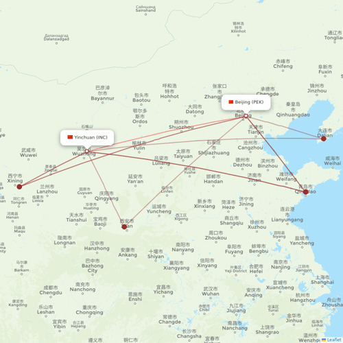 Air China flights between Beijing and Yinchuan