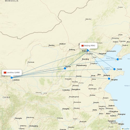 Air China flights between Beijing and Lanzhou