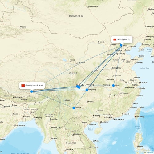 Tibet Airlines flights between Beijing and Lhasa/Lasa