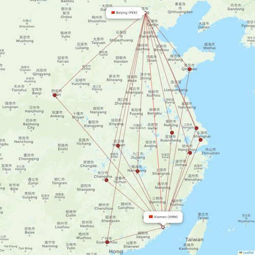 Shandong Airlines flights between Beijing and Xiamen