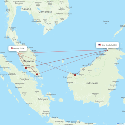 Firefly flights between Penang and Kota Kinabalu