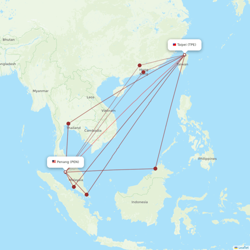 China Airlines flights between Penang and Taipei