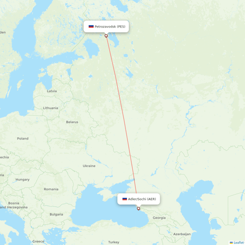 Severstal Aircompany flights between Petrozavodsk and Adler/Sochi