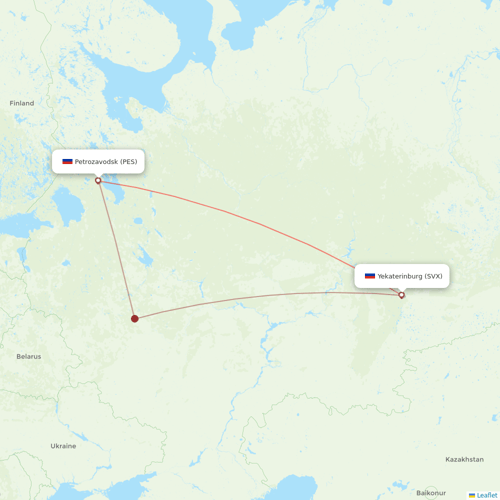 Severstal Aircompany flights between Petrozavodsk and Yekaterinburg