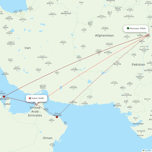 Pakistan International Airlines flights between Peshawar and Dubai