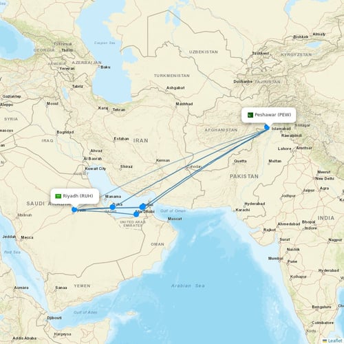 Serene Air flights between Peshawar and Riyadh