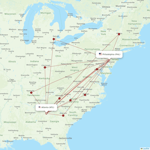 Frontier Airlines flights between Philadelphia and Atlanta