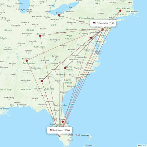 Frontier Airlines flights between Philadelphia and Fort Myers