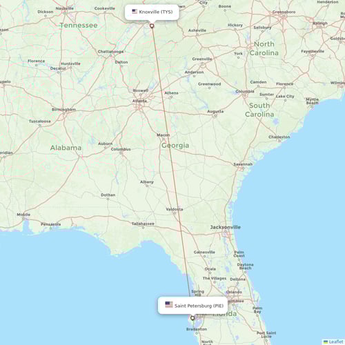 Allegiant Air flights between Saint Petersburg and Knoxville