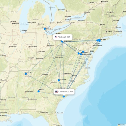 Breeze Airways flights between Pittsburgh and Charleston